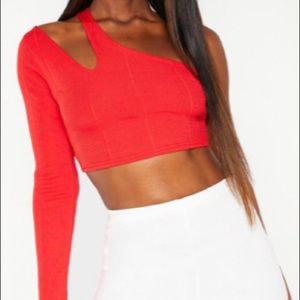 Red one shoulder crop top